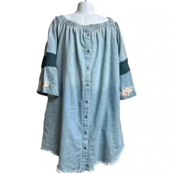 Cotton Bleu Strapless Denim Dress With a Raw Hem - Picture 1 of 8